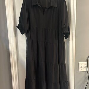 Umgee Black Long Sleeve Tiered Dress